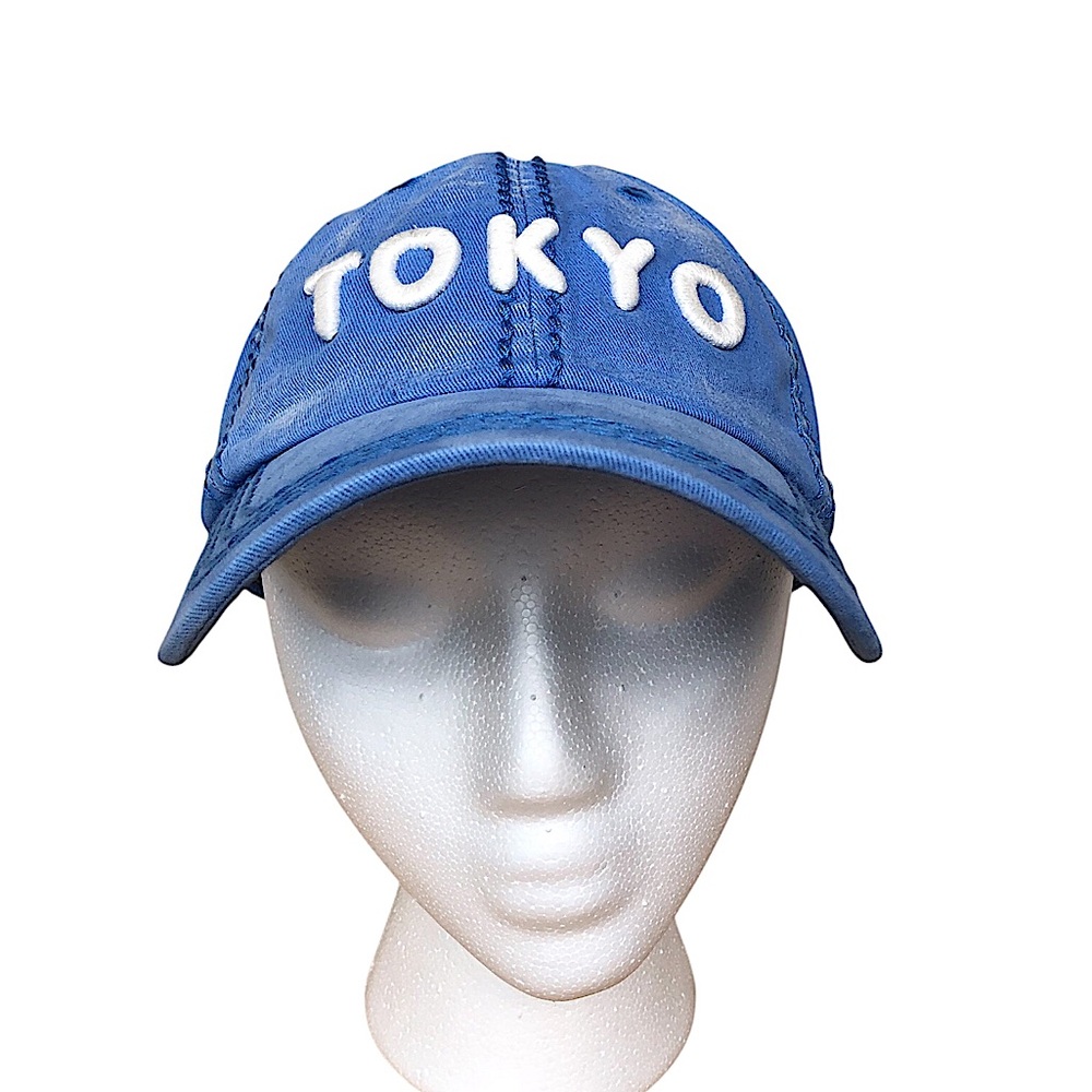 Robin Ruth Cotton Blue White Distressed Embroidery TOKIO Adjustable Baseball Hat